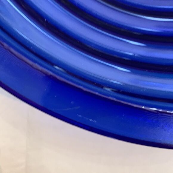 Cobalt Blue Handcrafted Spain Tiered 14 In Round 4 1/2 In Tall Serving Bowl - Picture 3 of 7